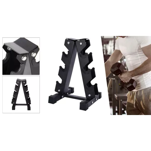 Supporto per manubri per 3 coppie, capacità di 120 kg, design salvaspazio