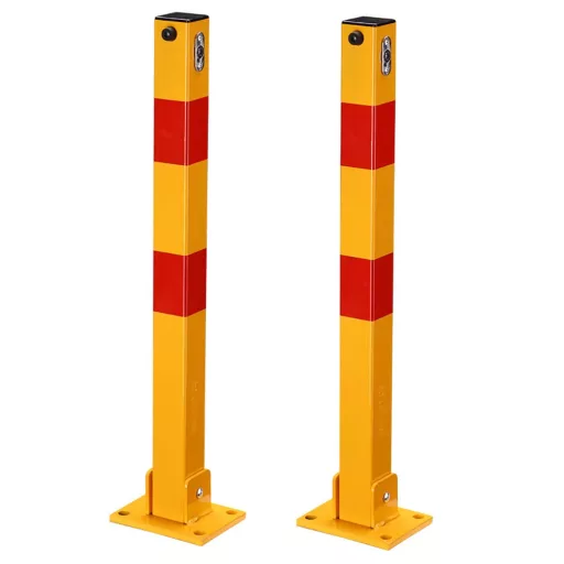 Set di pali barriera parcheggio pieghevoli - 2 colonne in acciaio durevoli con strisce riflettenti e sistema di bloccaggio
