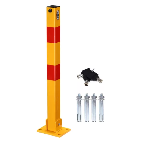 Set di pali barriera parcheggio pieghevoli - 2 colonne in acciaio durevoli con strisce riflettenti e sistema di bloccaggio