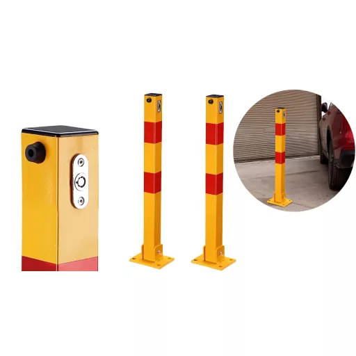Set di pali barriera parcheggio pieghevoli - 2 colonne in acciaio durevoli con strisce riflettenti e sistema di bloccaggio