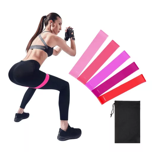Set di bande di resistenza da 5 pezzi per fitness domestico - Diverse forze, Rosa