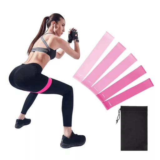 Set di bande di resistenza da 5 pezzi per fitness domestico - Diverse forze, Rosa