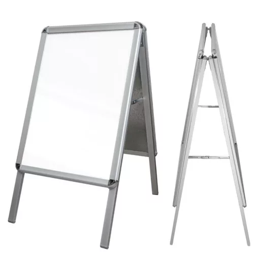 Insegna A-Frame in alluminio resistente alle intemperie con supporto per poster e superficie scrivibile