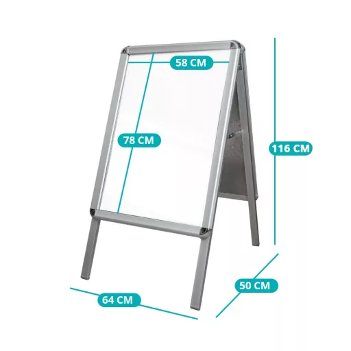 Insegna A-Frame in alluminio resistente alle intemperie con supporto per poster e superficie scrivibile