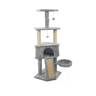   Torre per gatti a tre livelli con pali per graffiare e letto accogliente - Grigio