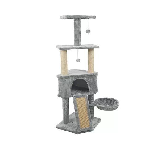 Torre per gatti a tre livelli con pali per graffiare e letto accogliente - Grigio