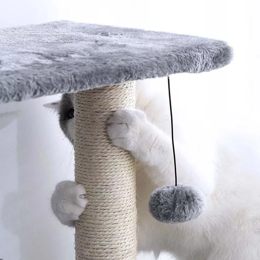 Torre per gatti a tre livelli con pali per graffiare e letto accogliente - Grigio