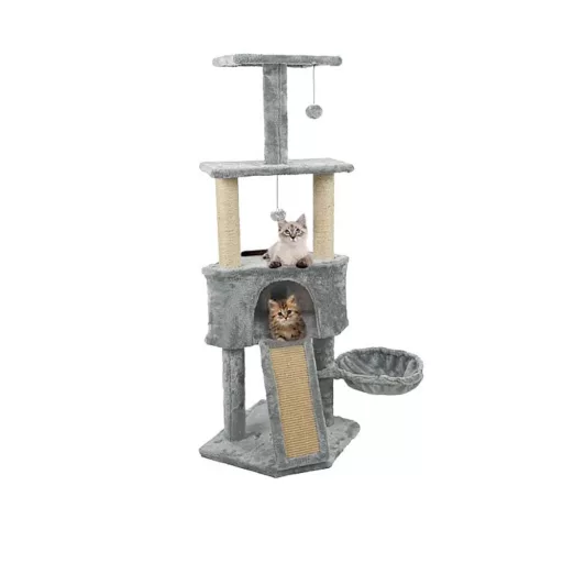 Torre per gatti a tre livelli con pali per graffiare e letto accogliente - Grigio