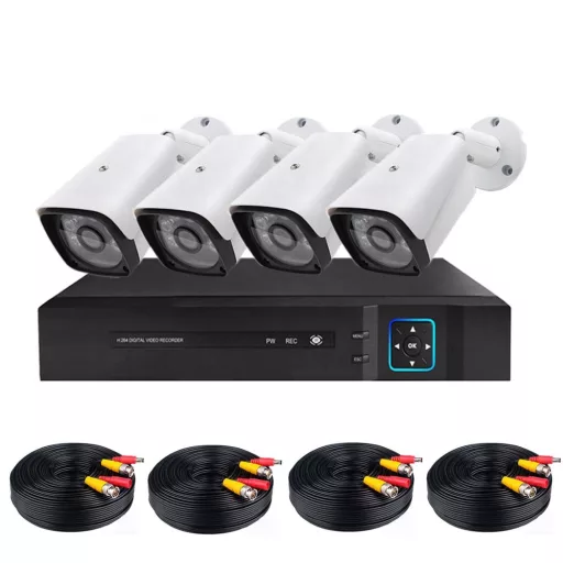Sistema di sicurezza AHD cablato a 4 telecamere - Full HD, visione notturna, accesso remoto