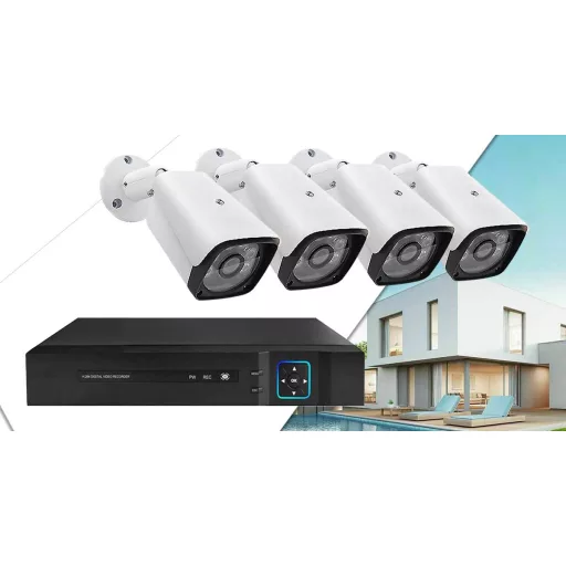 Sistema di sicurezza AHD cablato a 4 telecamere - Full HD, visione notturna, accesso remoto