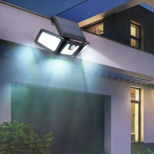 Lampada solare LED a 3 pannelli con sensore di movimento, 1500 lumen, impermeabile IP65