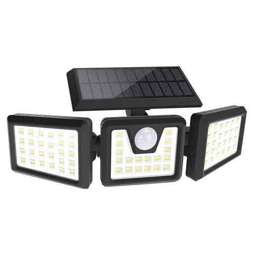Lampada solare LED a 3 pannelli con sensore di movimento, 1500 lumen, impermeabile IP65