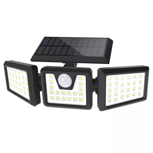 Lampada solare LED a 3 pannelli con sensore di movimento, 1500 lumen, impermeabile IP65