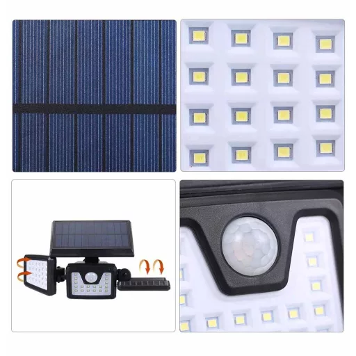 Lampada solare LED a 3 pannelli con sensore di movimento, 1500 lumen, impermeabile IP65