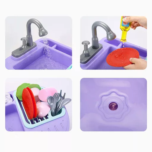 Set di lavandino da gioco per bambini con accessori realistici - Rosa