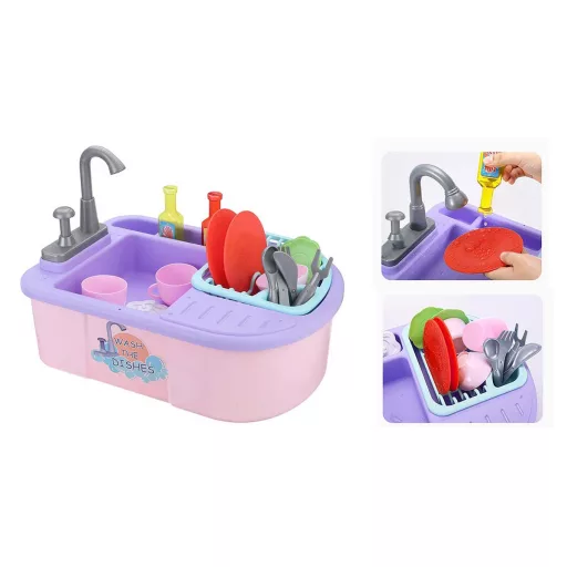 Set di lavandino da gioco per bambini con accessori realistici - Rosa
