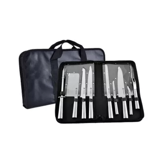   Set di coltelli in acciaio inossidabile da 9 pezzi con borsa, include affilatore e forchetta