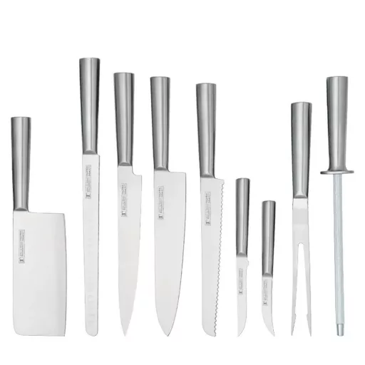 Set di coltelli in acciaio inossidabile da 9 pezzi con borsa, include affilatore e forchetta