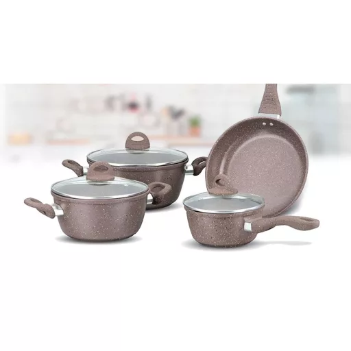 Set di pentole in acciaio pressato da 7 pezzi con rivestimento resistente al calore e manici ignifughi