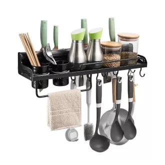   Mensola da cucina a muro con ganci e accessori - Alluminio, 80x14x8.5 cm