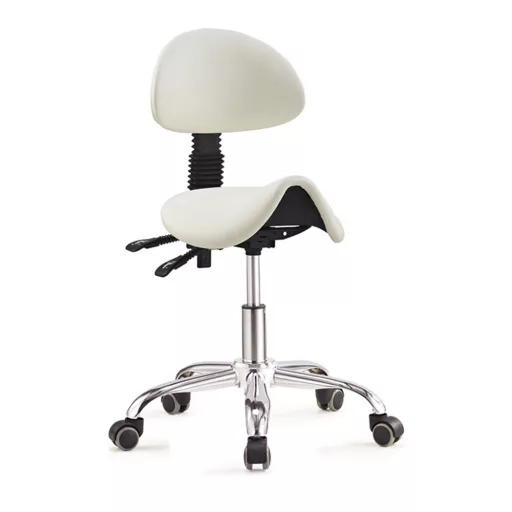 Sgabello da sella con schienale regolabile e rotazione a 360° - Capacità di 120 kg, 2 colori