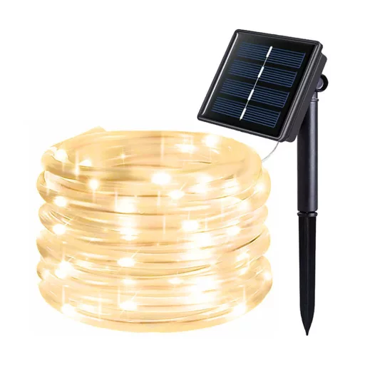 Luci a stringa solari LED 10m - 100 lampadine bianche calde, 8 modalità di illuminazione, resistenti alle intemperie