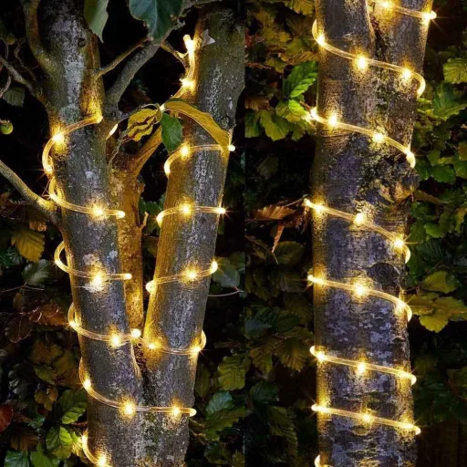 Luci a stringa solari LED 10m - 100 lampadine bianche calde, 8 modalità di illuminazione, resistenti alle intemperie