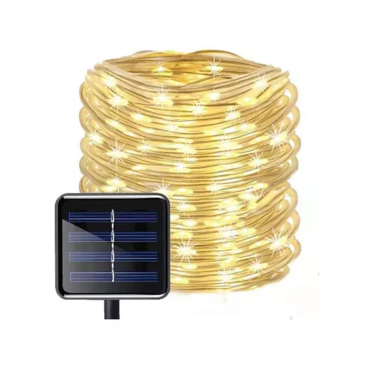 Luci a stringa solari LED 10m - 100 lampadine bianche calde, 8 modalità di illuminazione, resistenti alle intemperie