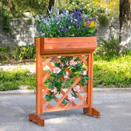 Scatola di fiori in legno con traliccio - Pino trattato, design salvaspazio per piante rampicanti, 56x30,5x76 cm