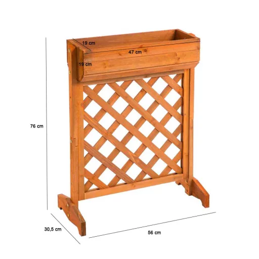 Scatola di fiori in legno con traliccio - Pino trattato, design salvaspazio per piante rampicanti, 56x30,5x76 cm