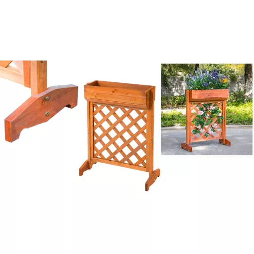 Scatola di fiori in legno con traliccio - Pino trattato, design salvaspazio per piante rampicanti, 56x30,5x76 cm