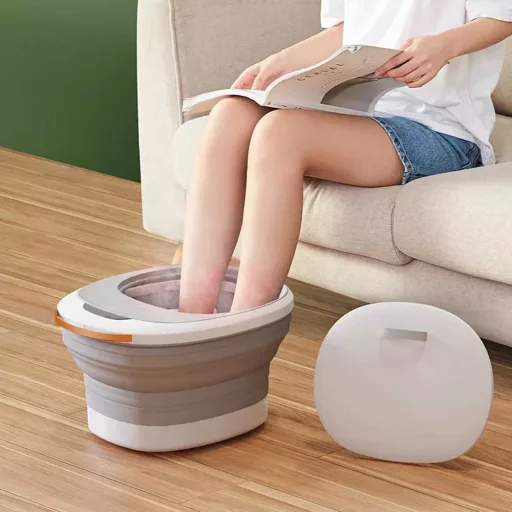 Massaggiatore per piedi con funzione di bolle, temperatura regolabile e design pieghevole