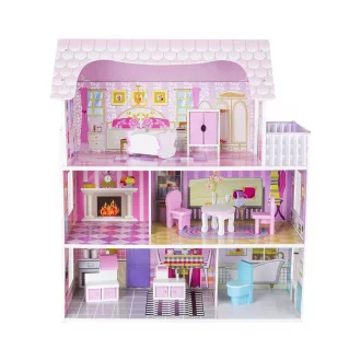   Casa delle bambole in legno con mobili in plastica e 5 stanze