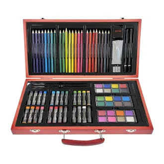   Set di arte portatile da 84 pezzi con matite colorate, acquerelli e pastelli a olio in scatola di legno