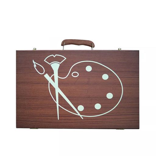 Set di arte portatile da 84 pezzi con matite colorate, acquerelli e pastelli a olio in scatola di legno