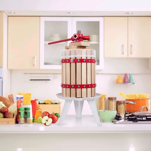 Pressa per frutta 6L per mele e bacche - Design tradizionale in metallo e legno per uso in cucina e all'aperto