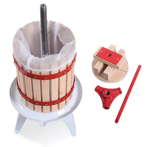 Pressa per frutta 6L per mele e bacche - Design tradizionale in metallo e legno per uso in cucina e all'aperto