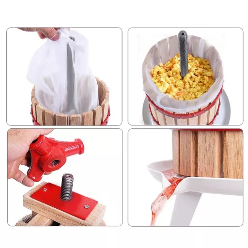 Pressa per frutta 6L per mele e bacche - Design tradizionale in metallo e legno per uso in cucina e all'aperto
