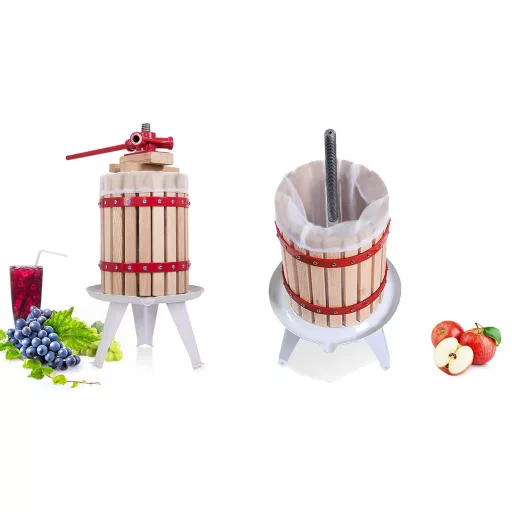 Pressa per frutta 6L per mele e bacche - Design tradizionale in metallo e legno per uso in cucina e all'aperto