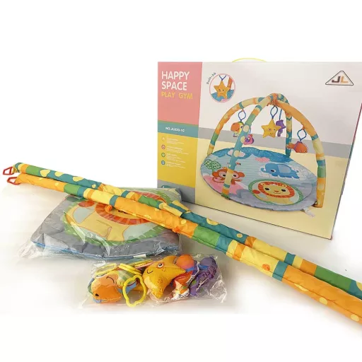 Tappeto da gioco in cotone morbido per bambini con arco attività e giocattoli in peluche