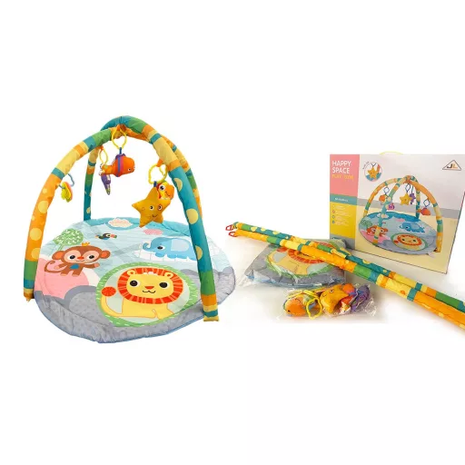 Tappeto da gioco in cotone morbido per bambini con arco attività e giocattoli in peluche