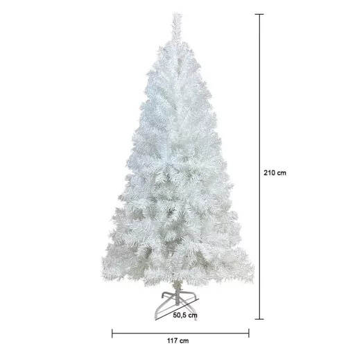 Albero di Natale artificiale bianco - 210 cm, rami pieghevoli, base in metallo, varie dimensioni