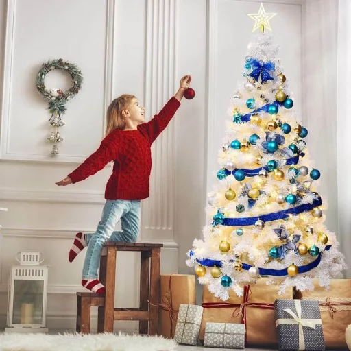 Albero di Natale artificiale bianco - 210 cm, rami pieghevoli, base in metallo, varie dimensioni