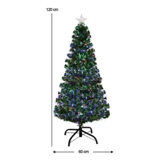   Albero di Natale artificiale LED a fibra ottica 120 cm con 8 modalità di illuminazione e decorazione rossa