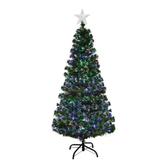   Albero di Natale in fibra ottica LED da 150 cm con 8 modalità di illuminazione e decorazione rossa