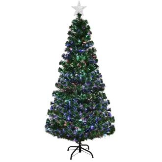   Albero di Natale in fibra ottica LED 180 cm con 8 modalità di illuminazione e topper rosso