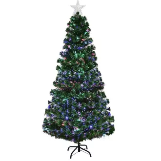   Albero di Natale in fibra ottica LED 210 cm con 8 modalità di illuminazione e topper rosso