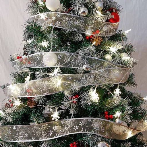 Nastro di Natale Argento con 250 LED, 25m - Luci Bianche Calde