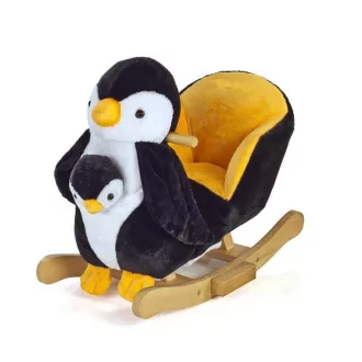   Sedia a dondolo in peluche a forma di pinguino con musica per bambini - Design ergonomico, struttura in legno, capacità di 30 kg