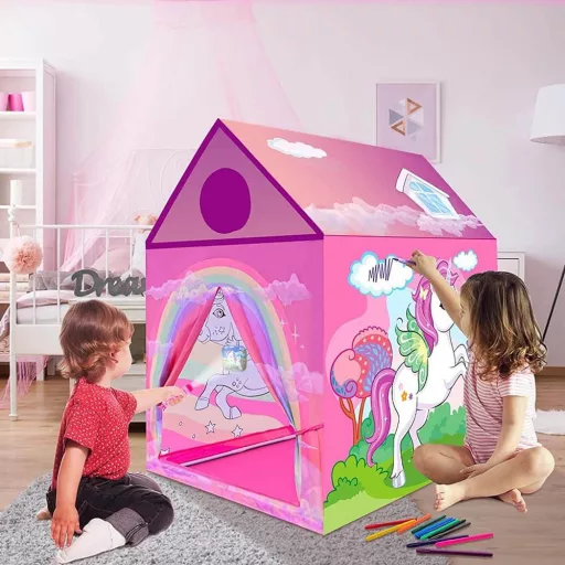 Tenda da gioco colorabile per bambini - rifugio creativo in tela con 12 pennarelli